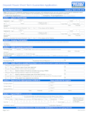 Deposit Power Short Term Guarantee Application