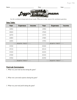 Amazon Forestry Game Worksheet