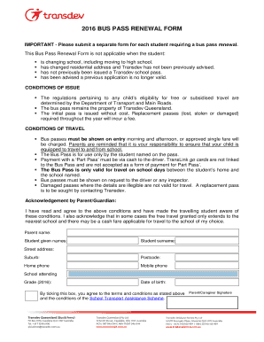 2016 Bus Pass Renewal Form