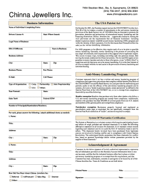 USA Patriot Act Compliance Form