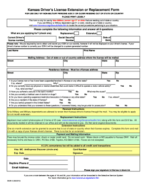 Kansas Driver's License Extension or Replacement Form