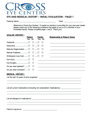 Eye and Medical History Form
