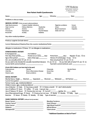 New Patient Health Questionnaire