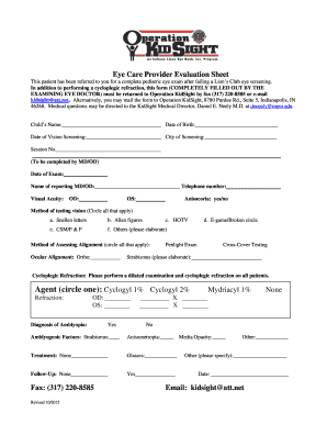 Pediatric Eye Exam Form