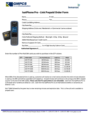 IsatPhone Pro Link Prepaid Order Form
