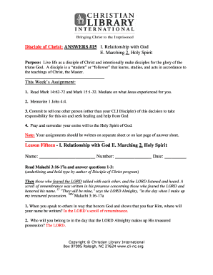 Disciple of Christ Lesson Fifteen