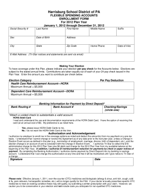 Harrisburg School District PA Flexible Spending Accounts Enrollment Form