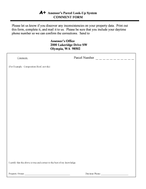 Assessor’s Parcel Look-Up System Comment Form