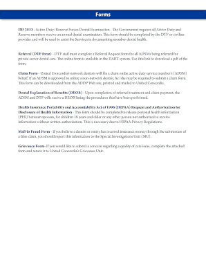 Referral Request Form for Active Duty/Reserve Forces Dental Care