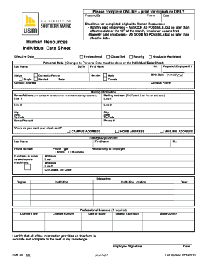 Individual Data Sheet