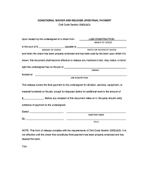 Conditional Waiver and Release Upon Final Payment