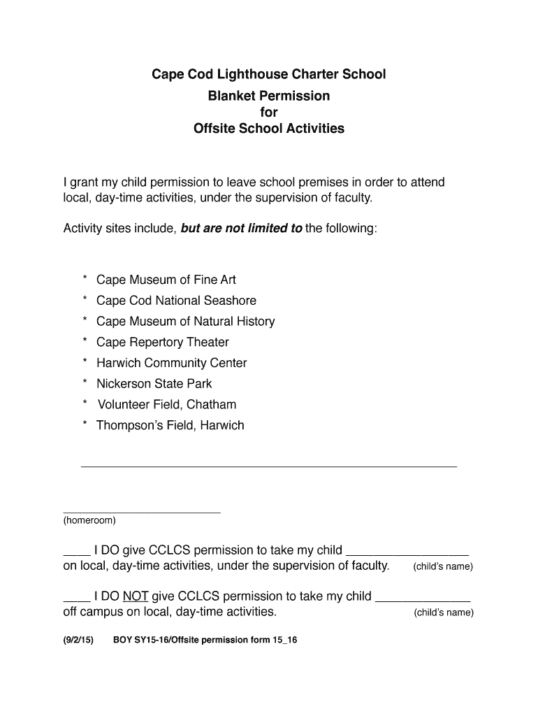 Fillable Online cclighthouseschool Blanket Permission