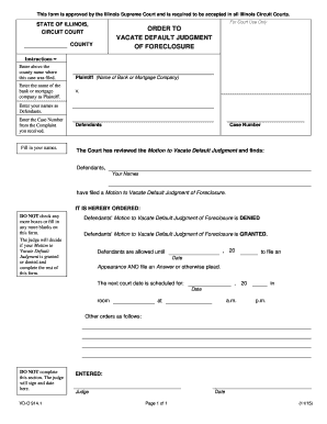 Illinois Order to Vacate Default Judgment