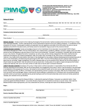 USTA Tennis Event Release and Waiver