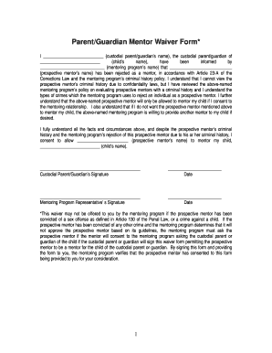 Parent Guardian Mentor Waiver Form
