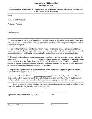 IRS Form 8233 Exemption for Nonresident Alien Teacher