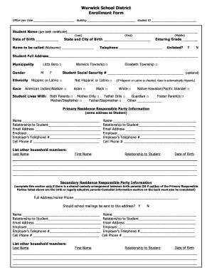 Warwick School District Enrollment Form