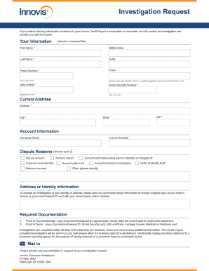 Innovis Credit Report Dispute Form