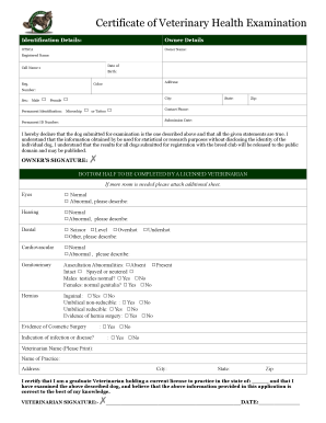Certificate of Veterinary Health Examination