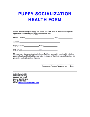 Puppy Socialization Health Form