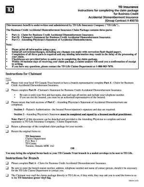Business Credit Accidental Dismemberment Insurance Claim Form