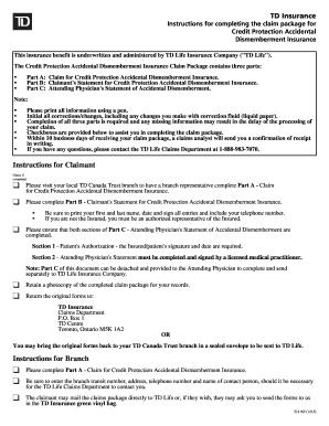 Credit Protection Accidental Dismemberment Insurance Claim Package