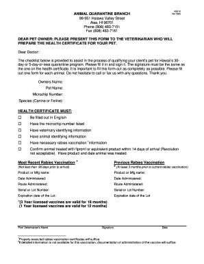 Hawaii Pet Health Certificate