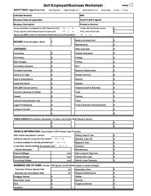 Self-Employed Business Worksheet
