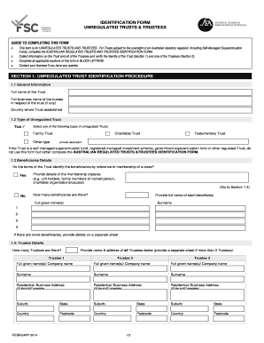 Unregulated Trusts and Trustees Identification Form