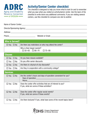 Activity/Senior Center Checklist