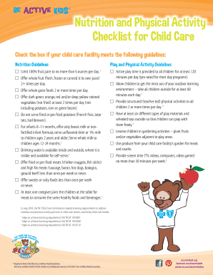 Child Care Nutrition and Physical Activity Checklist