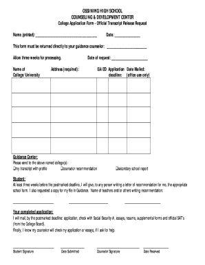 College Application Form - Official Transcript Release Request