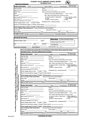 Pleasant Valley School District Enrollment Form