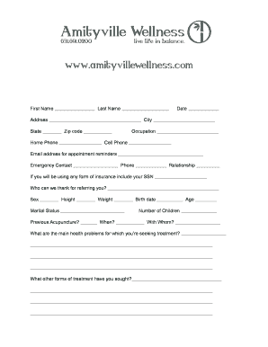 Acupuncture Patient Intake Form
