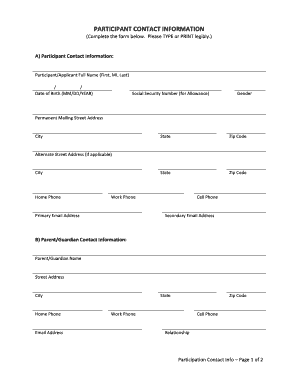 Participant Contact Information Form