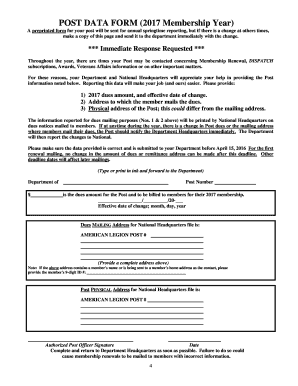 2017 Membership Year Post Data Form