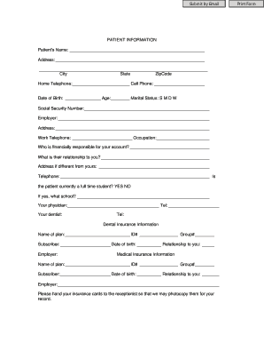 Patient Information and Health History Form