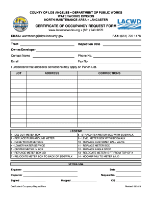Certificate of Occupancy Request Form