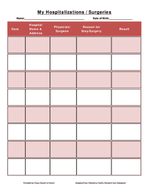 Medical Hospitalization and Surgery Record Form