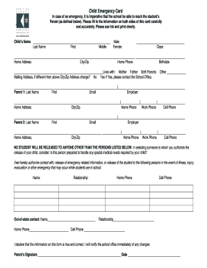 Child Emergency Card