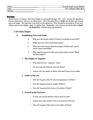 Seventh Grade Social Studies Worksheet