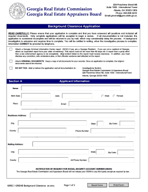 Georgia Real Estate Background Clearance Application