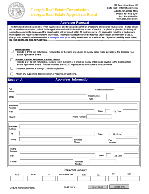 Georgia Real Estate Appraiser Renewal Form