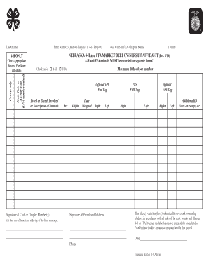 Nebraska 4-H and FFA Market Beef Ownership Affidavit