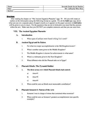 Ancient Egyptian Pharaohs Study Outline