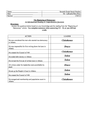 Seventh Grade Social Studies Worksheet