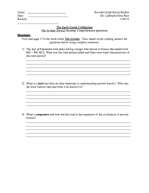 Seventh Grade Social Studies Reading Comprehension Worksheet