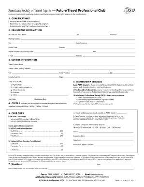 ASTA Future Travel Professional Club Membership Application