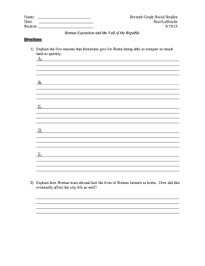 Seventh Grade Social Studies Worksheet