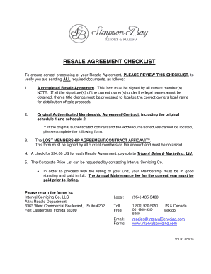 Resale Agreement Checklist and Affidavit
